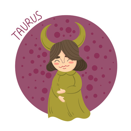 Cute zodiac sign - Taurus. Kid in taurus costume. Vector illustration.のイラスト素材
