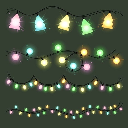 Set of christmas lamps garlands. Warm colour lightのイラスト素材