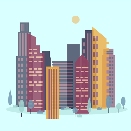 Day cityscape skyline with sunのイラスト素材