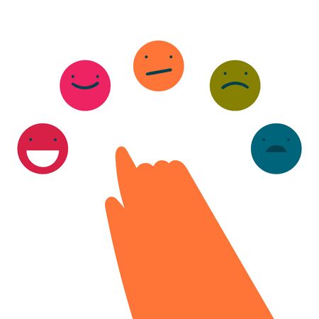 emotional intelligence.Person chooses an emotion.The person chooses a positive emotion among the different options.The person decides what emotion to choose according to his psychological state.のイラスト素材