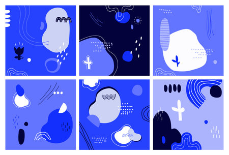 Hand drawn abstract backgrounds set.Various shapes and doodle objects.Simple modern trendy...