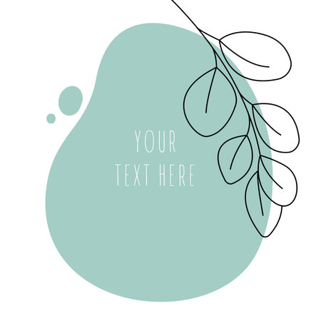 Abstract line art leaf. Eucalyptus contour drawing. Minimal art leaf on abstract shapes backgroud. Modern minimal black and white botanical illustration. Background template with space for text.のイラスト素材