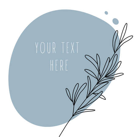 Abstract line art leaf. Rosemary contour drawing. Minimal art leaf on abstract shapes background. Modern minimal black and white botanical illustration. Background template with space for text.のイラスト素材