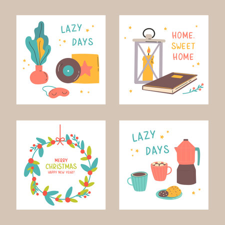 Set of Christmas and Happy New Year card templates.のイラスト素材