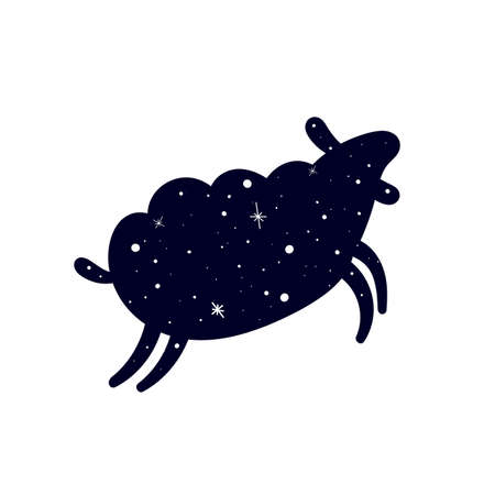 Dark silhouette of a sheep. Sheep in a pattern of shining stars. Flat vector illustration isolated on a white background.のイラスト素材