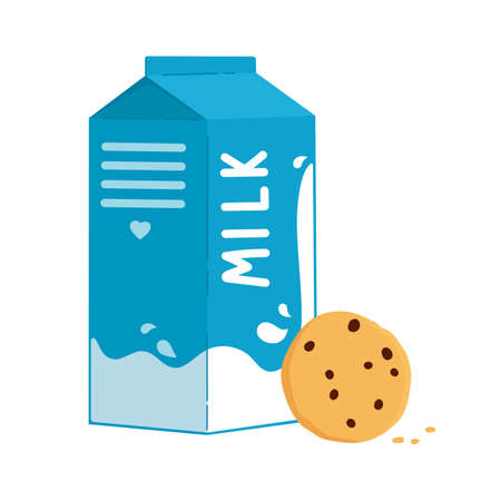 Pack of milk and cookies. Cute cartoon clipart on white background. Vector illustration for printing on products and packaging containing milk in simple style.のイラスト素材