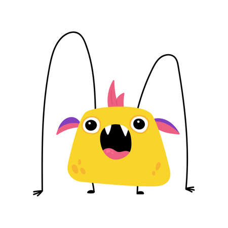 Cartoon funny monster isolated on white background. Cute monster character. Design for print, Halloween party decoration, illustration,  emblem or sticker. Vector illustration in cartoon style.のイラスト素材
