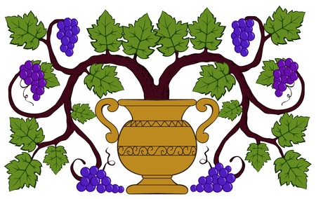 drawing grapes and leaves in a vase vectorのイラスト素材