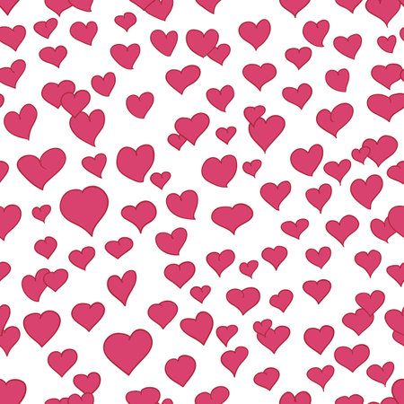 Pink and white seamless pattern with drawn hearts