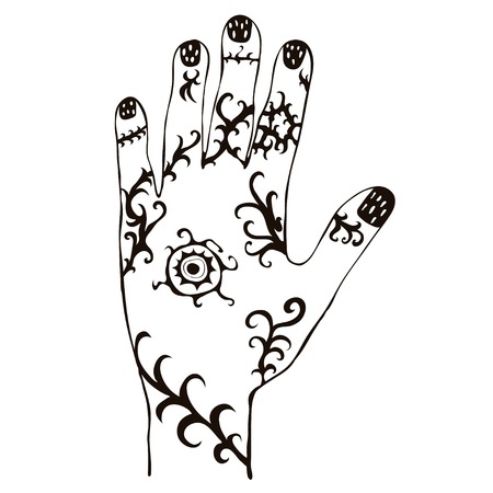Vector black and white illustration hand with tribal ornamentのイラスト素材