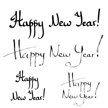 Set of Happy New Year hand writing calligraphyのイラスト素材