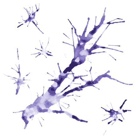 Watercolor violet ink splashes on white background, vectorのイラスト素材