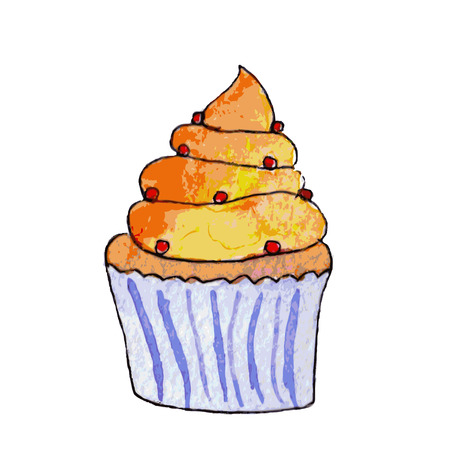Watercolor sketch cream cupcake, vectorのイラスト素材