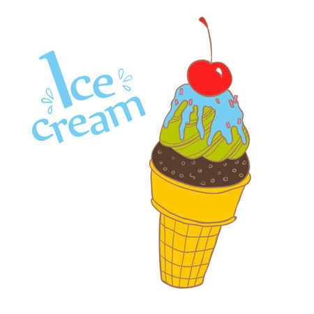Colorful ice cream cone, doodle style, vectorのイラスト素材