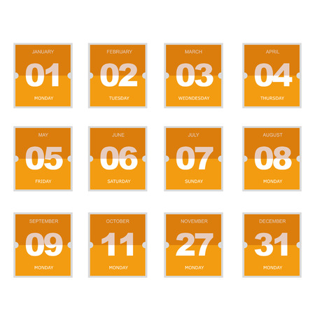 Set of orange flipped calendar icon in flat style for web syte designのイラスト素材
