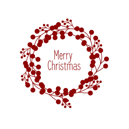 Christmas wreath and sign merry christmas, red on whiteillustration for designのイラスト素材