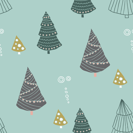 Seamless Christmas pattern in Scandinavian style, doodle vector illustration for textile design, grey and green.のイラスト素材