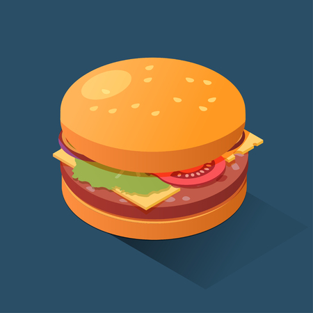 Burger isometric icon, concept unhealthy food, fast food Vector illustration.のイラスト素材