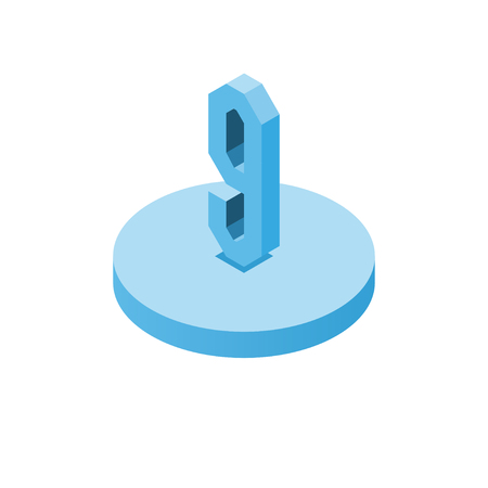 Isometric blue nine icon on disk, 3d character, vector eps10のイラスト素材