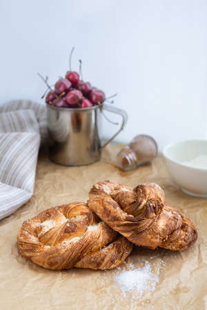 Braided bun with sugar and cinnamonの写真素材