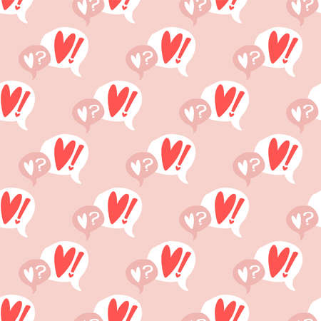 Love message question pattern with heart. Seamless pattern. Hand drawn gift packaging, wrapping paperのイラスト素材