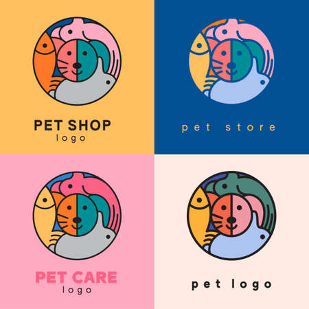 Pet animal store shop veterinary clinic flat logoのイラスト素材