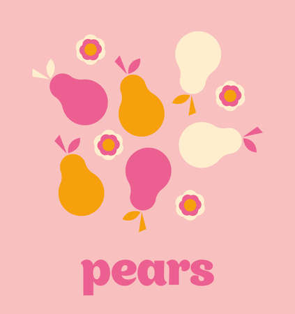 Pears set fruit summer seamless patternのイラスト素材