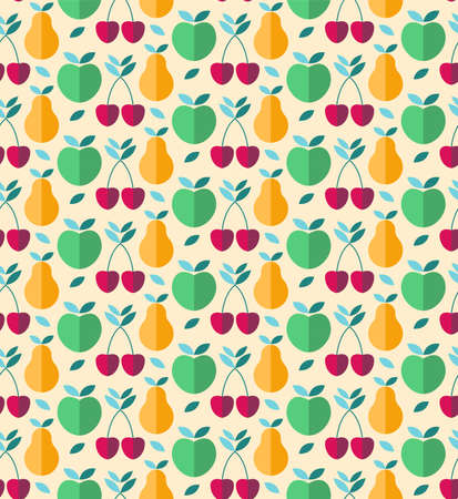 Cherry apple pear fruit summer patternのイラスト素材