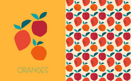 Orange summer fruit logo seamless patternのイラスト素材