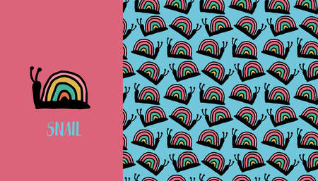 Snail rainbow seamless pattern logoのイラスト素材