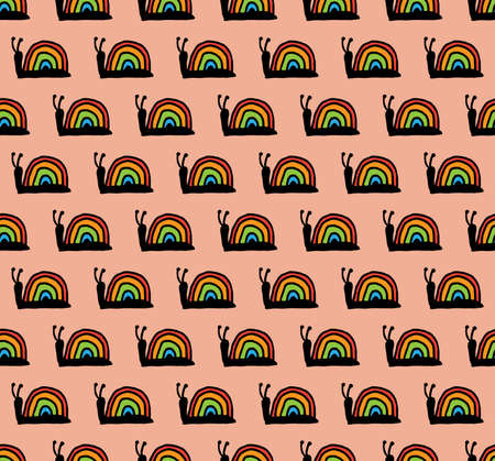 Snail rainbow summer seamless patternのイラスト素材