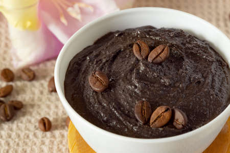 coffee scrub with coffee beans, coffee mousseの写真素材