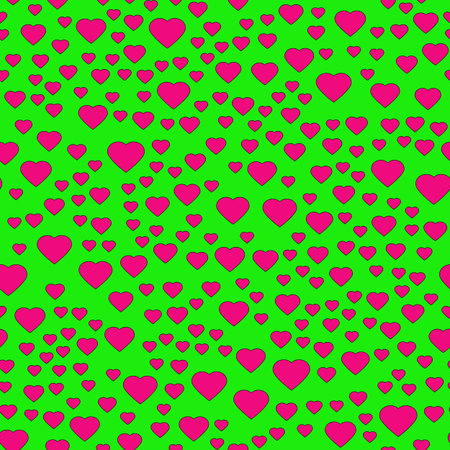 Pink heart seamless pattern on the green backgroundのイラスト素材