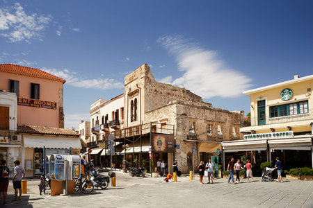 CHANIA , GREECE - MAY 19, 2018: Square view in old town of Chania. The city is famous for its splendid beaches and venetian architecture, as well as for its interesting cultural life and cuisineのeditorial素材