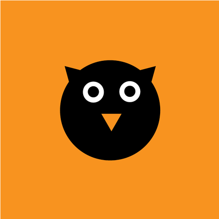 Black owl on the orange backgroundの写真素材