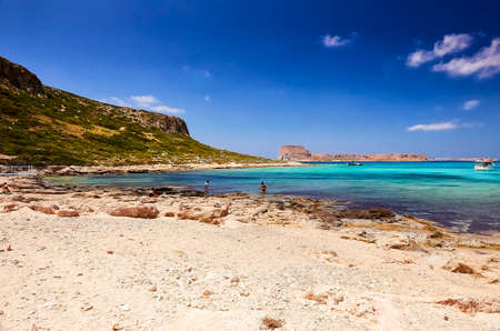 GRAMVOUSA - BALOS, THE CRETE ISLAND, GREECE - JUNE 4, 2019: The beautiful seaview at the beach and the bay of Balos.のeditorial素材