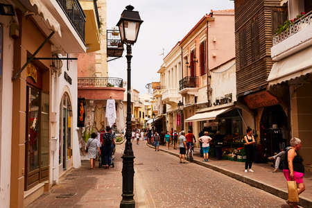 RETHYMNO, THE CRETE ISLAND, GREECE - MAY 30, 2019: Walking in the old town of Rethymno, the Crete island, Greeceのeditorial素材