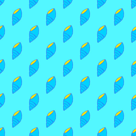 Seamless seashell pattern on the cyan background