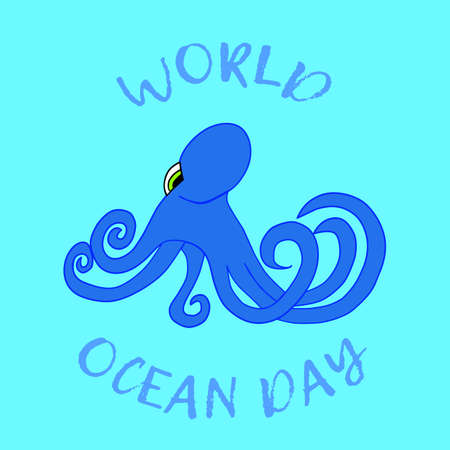 The blue octopus on the light blue backgroundのイラスト素材
