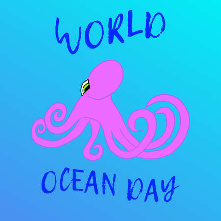 The pink octopus on the light blue backgroundのイラスト素材