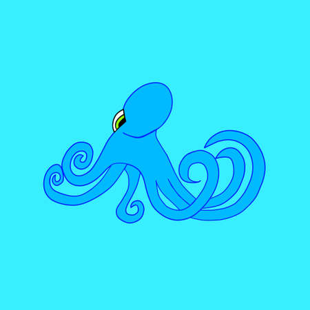 The blue octopus on the light blue backgroundのイラスト素材