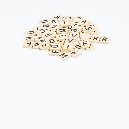 Wooden letters, white background, space for text, congratulation concept