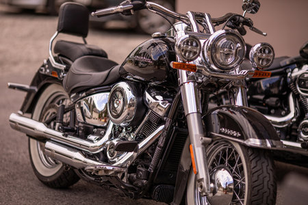 Villach, Austria - 2022 September 1 : European Bike Week, Harley Treffen Faaker See. Bike "Harley Davidson" on the street.のeditorial素材