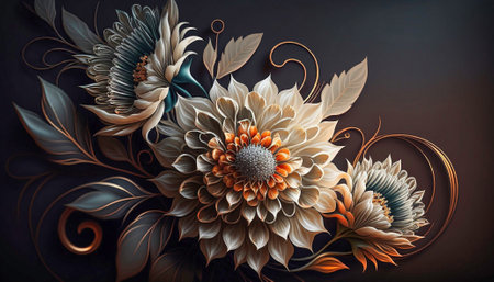 Oil flower painting, botanic print on canvas, greeting card, nature concept. Generated AI.の写真素材