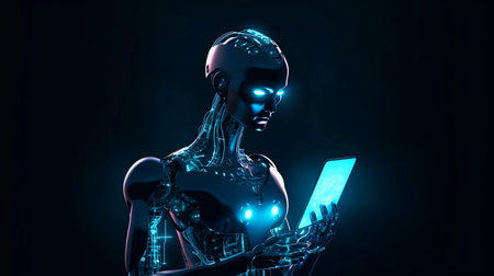 Robot, electronic and digital access, user authentication system, technology and cybernetics, cybersecurity, information security, encryption, data protection, Generated AIの素材