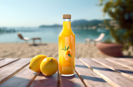 A glass of lemon juice on nature background, vacation, relaxation concept, Generated AIの素材