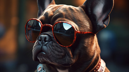 Portrait of a French bulldog with sunglasses, Generated AIの素材