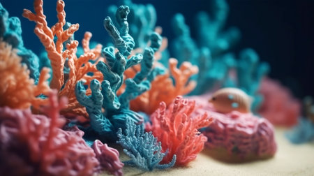 Illustration of pink and blue corals, sea concept, relax, Generated AIの素材