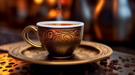 Turkish coffee in a vintage cup, Generated AIの素材