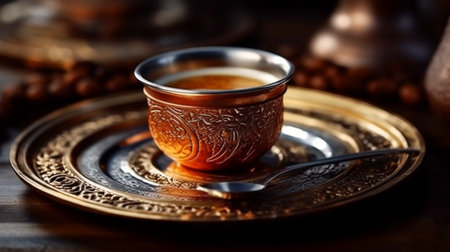 Turkish coffee in a vintage cup, Generated AIの素材
